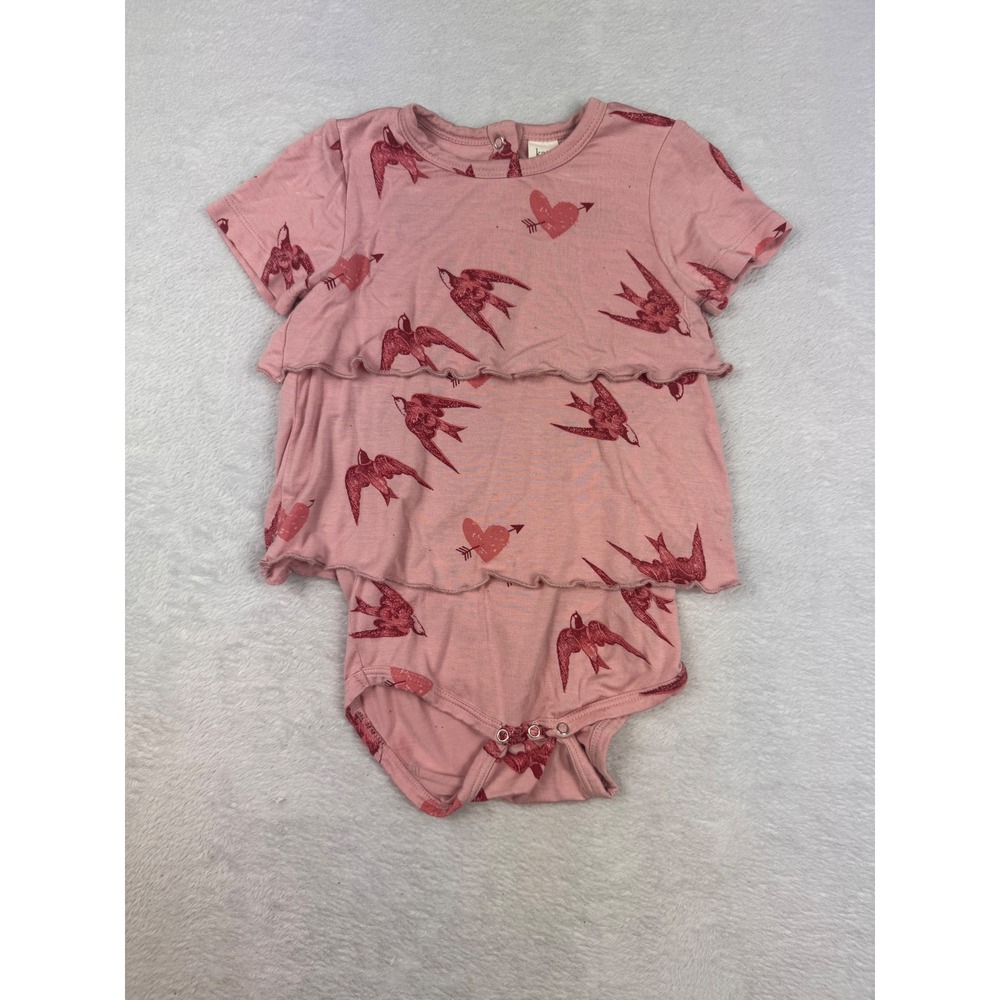 Kate Quinn Pink Swallow Heart Ruffle Modal Bodysuit 18-24M
